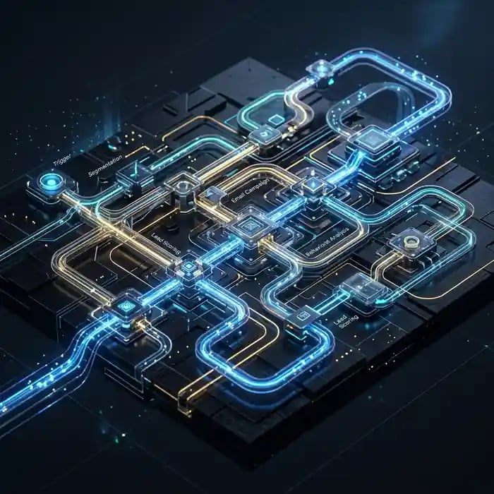 B2B marketing automation system workflow dashboard mapping customer journeys